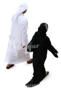 arab man and woman walking seen from above