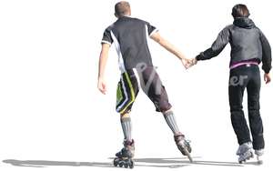 couple roller skating hand in hand