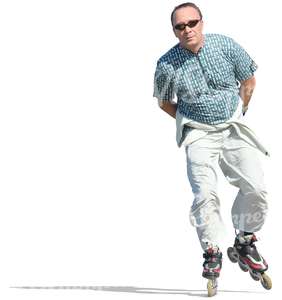 middle-aged man roller skating