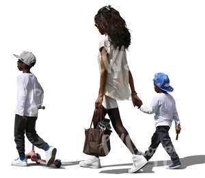 cut out african woman walking with her two sons