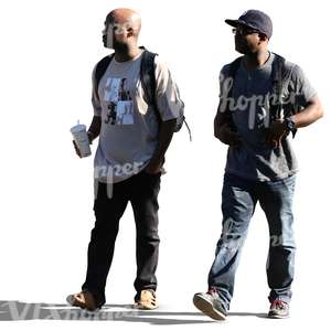 two cut out backlit african men walking
