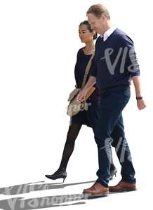 asian woman and an european man walking side by side