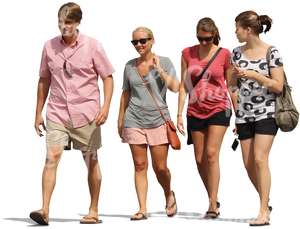 group of smiling people walking together