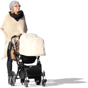 woman walking with a baby carriage