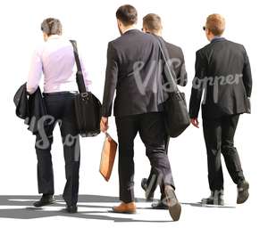 four cut out businessmen walking