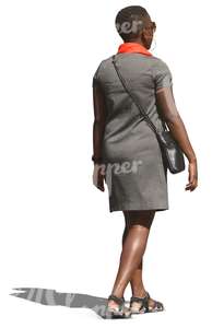 black woman in a grey summer dress