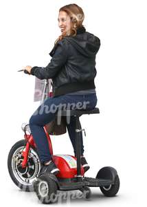 cut out woman riding a tricycle