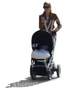 cut out backlit woman walking a baby