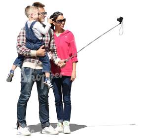 family standing and taking a selfie