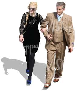 couple in formal clothing walking