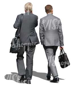 two cut out businessmen walking side by side