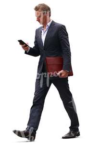 cut out businessman walking hastily with a phone in his hand