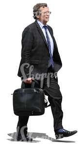 cut out middle-aged businessman walking with a briefcase in hand