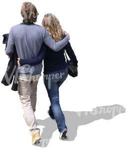 a couple walking with arms around each other