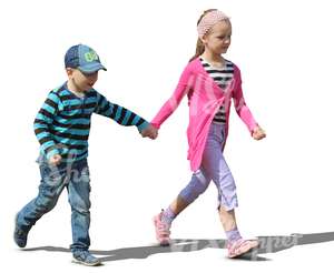 young boy and girl walking hand in hand