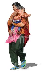 indian woman carrying a small child
