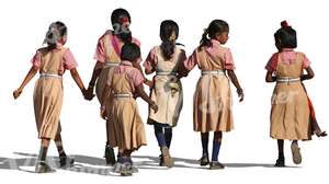 group of indian schoolgirls walking
