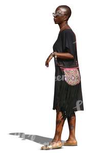 black woman in a black summer dress standing
