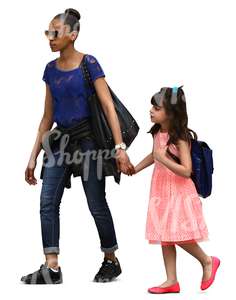 black woman walking hand in hand with her daughter