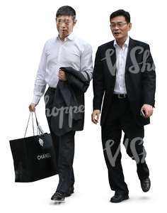 two asian businessmen with shopping bags