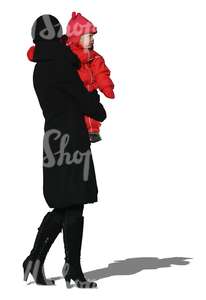 cut out woman holding a child in winter