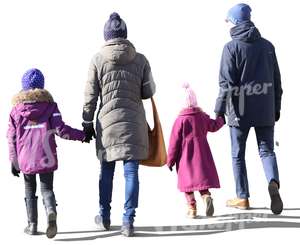 mother and father walking with their children