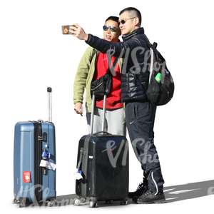 two travelling asian men taking a selfie