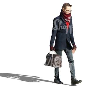 young man walking and carrying a bag