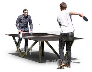 two men playing outoor table tennis