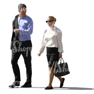 businessman and businesswoman walking and talking