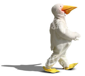 person in a duck costume walking in the sunlight