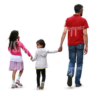 father and his two daughters walking hand in hand