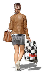 woman walking with a huge shopping bag