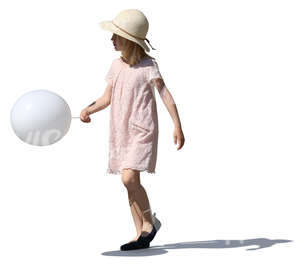 girl in a summer dress walking with a balloon in her hand