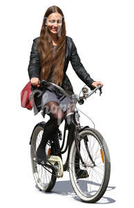 smiling woman riding a bike