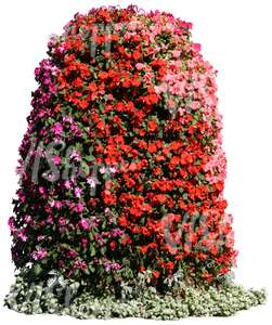 cut out tower of reddish flowers