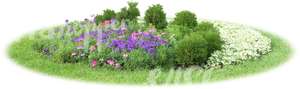 round flowerbed with different flowers