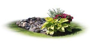 cut out flowerbed with rocks