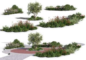 rendered composition of a foreground square with plants with plants on separate layer