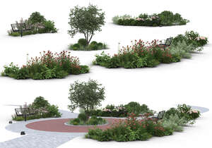 rendering of a foreground square with plants on separate layers
