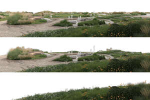 rendering of a foreground with pavement and plants in ambient light on three separate layers