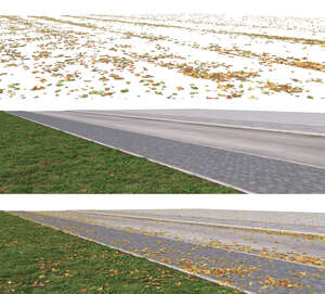rendered street with fallen leaves on different layer