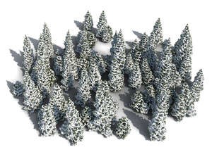 cut out group of rendered spruce trees in winter