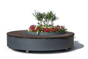 cut out outdoor bench with flower planter