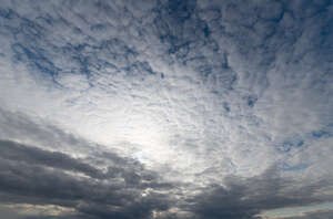 cloudy sky with sun behind grey clouds