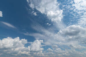 daytime sky with mixed type white clouds