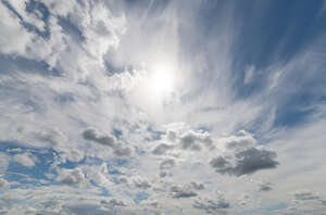 daytime sky with sun behind thin clouds