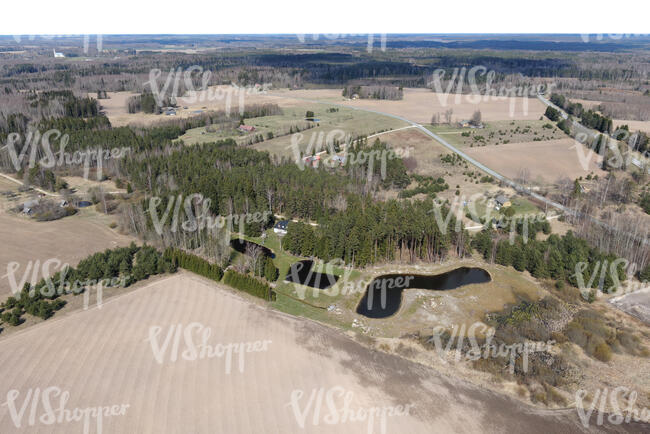 rural landscape in early spring seen from high above