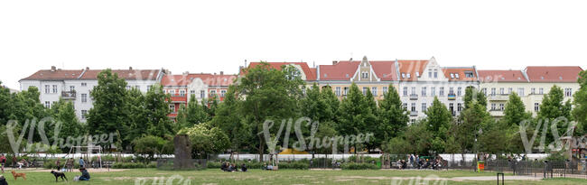 urban background with trees and houses