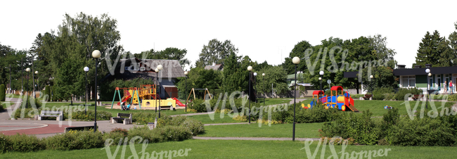 cut out view on a park with a house and playground